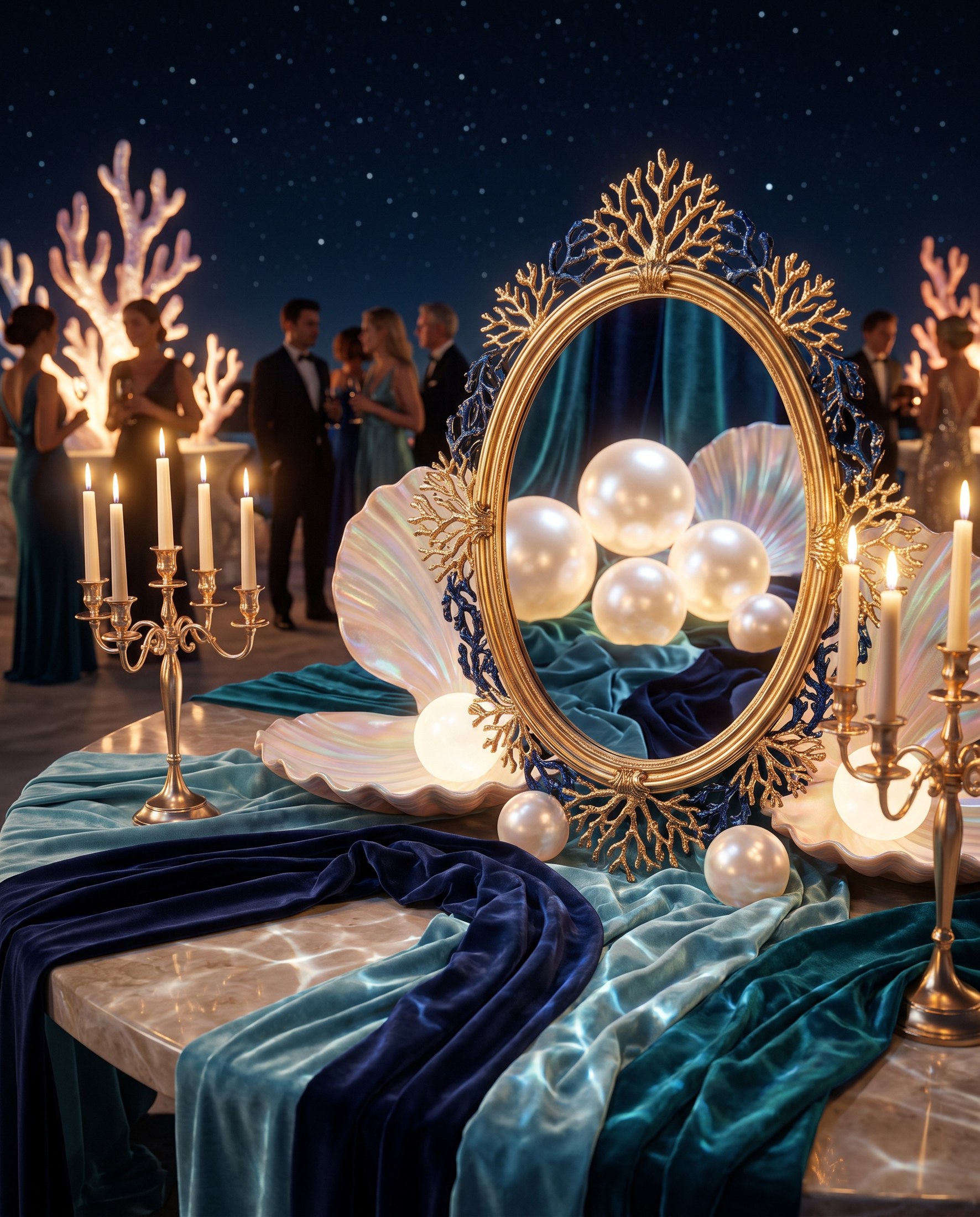 Mermaid Vintage Aqua décor detail with pearl and seashell