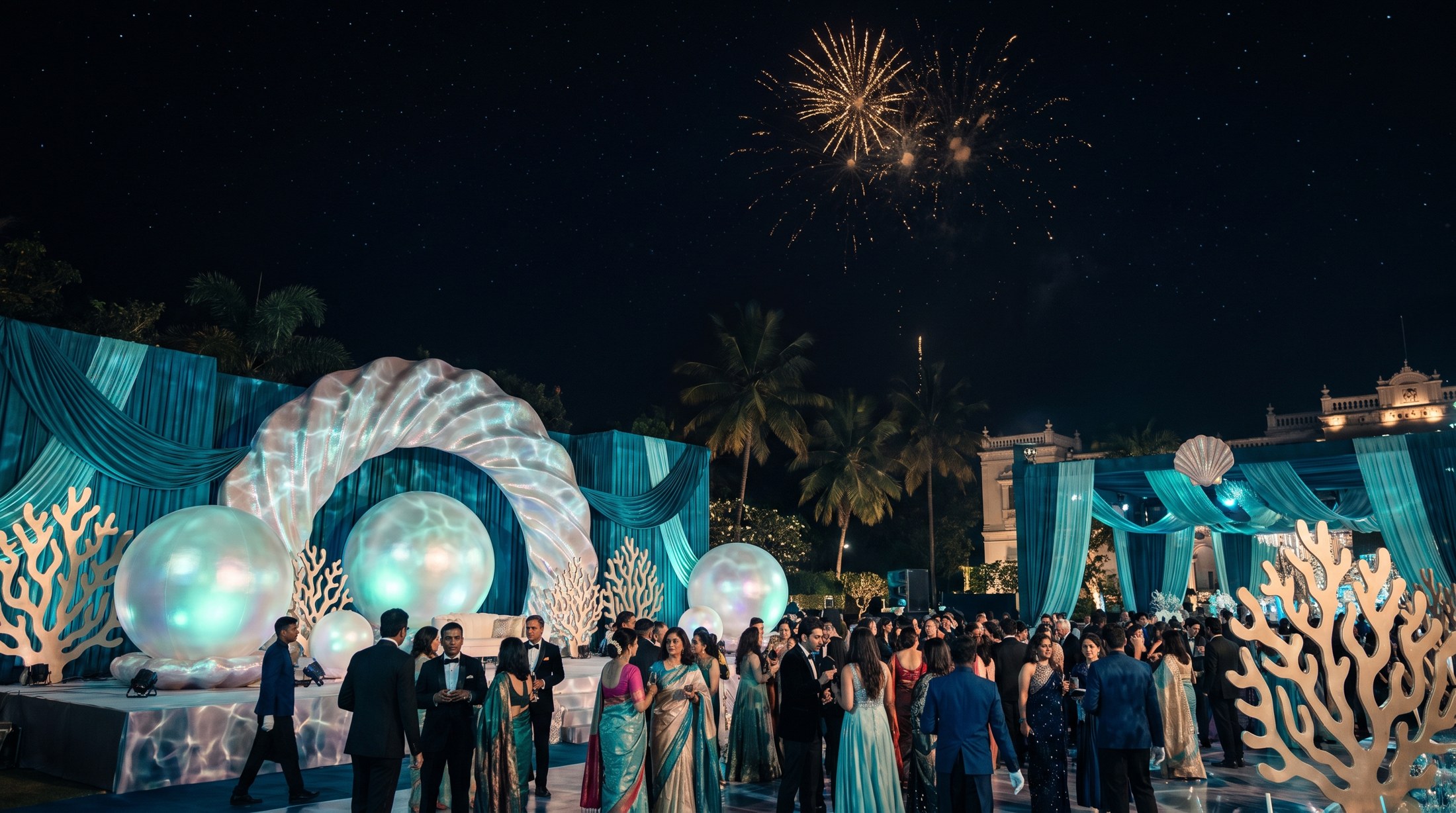 Open-air Mermaid Aqua gala under the stars with fireworks